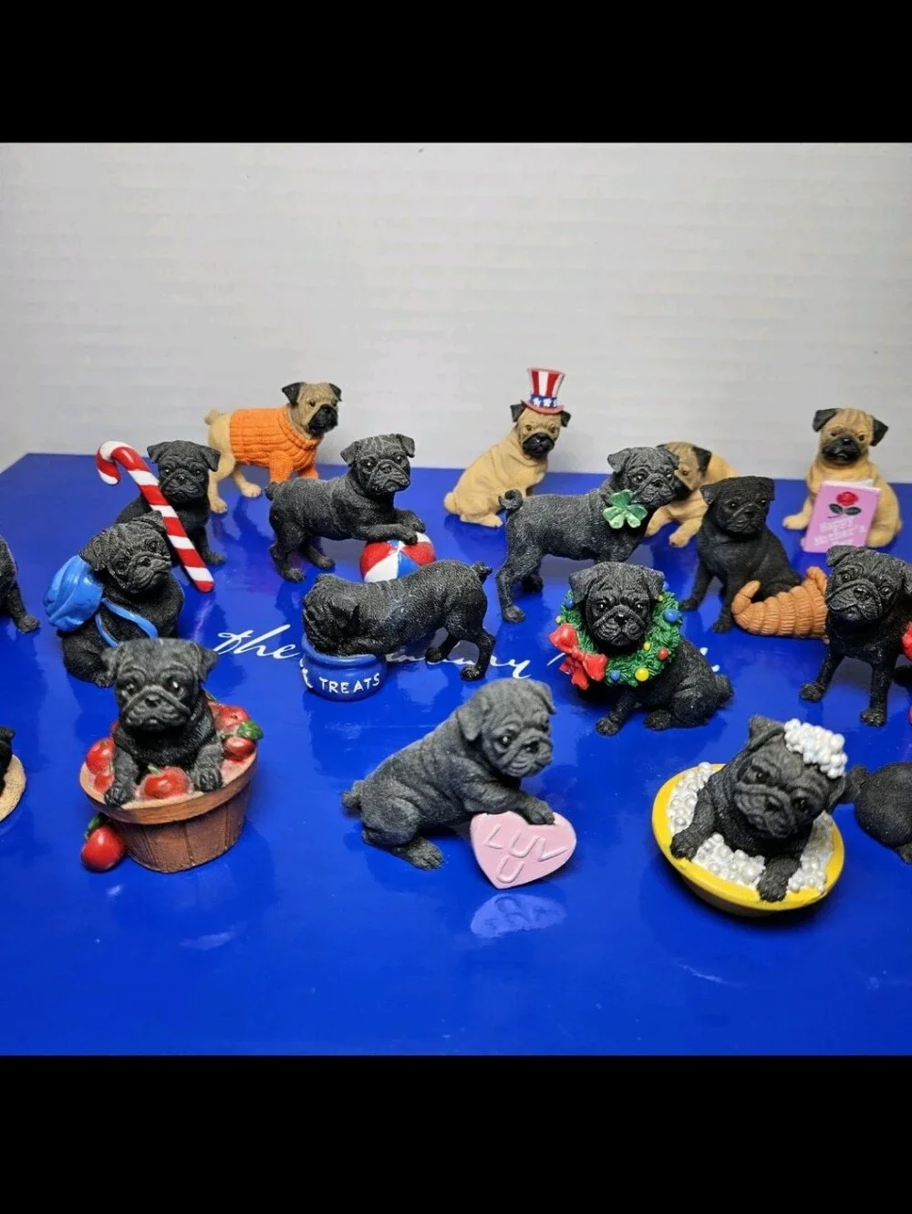 Danbury Mint Miniature Holiday PUGS Figurine Set *44 Figures* w/ Box - READ